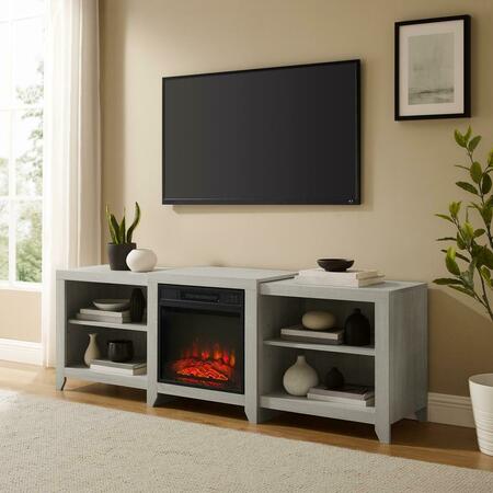 CROSLEY FURNITURE 69 in. Ronin Low Profile TV Stand with Fireplace, Whitewash KF100969WW